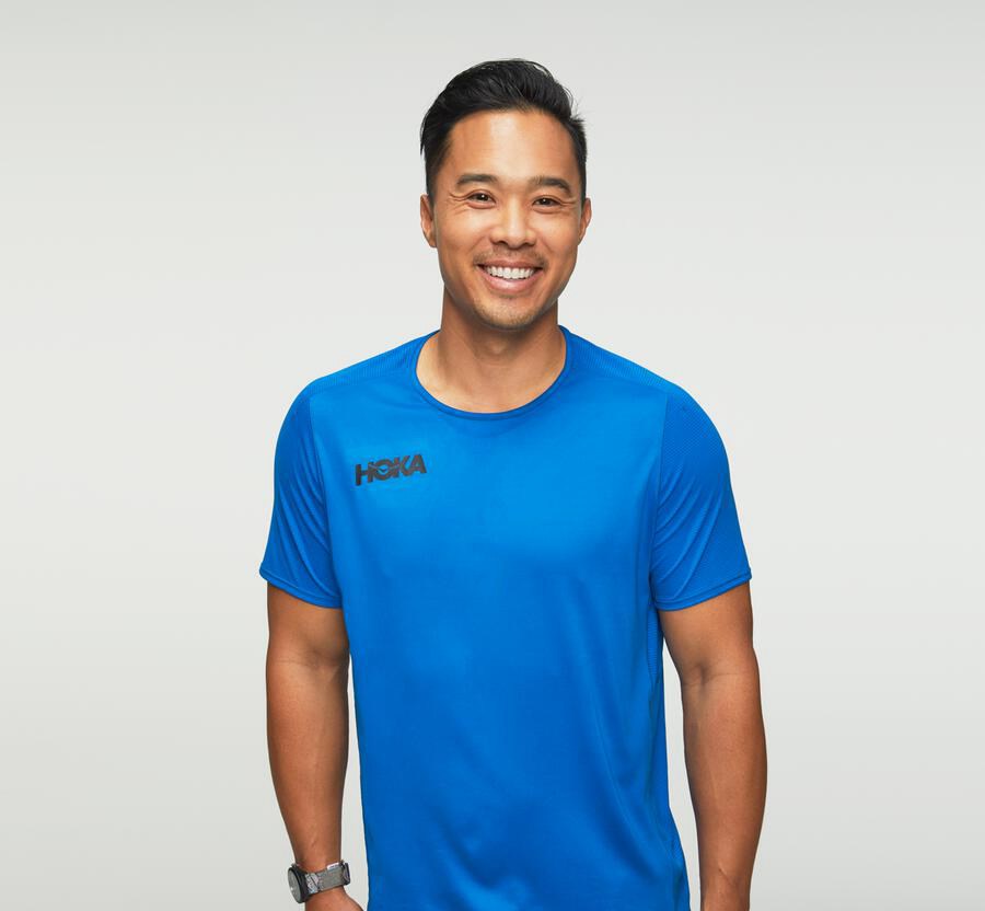 Hoka One One Performance Kort Sleeve Top Herr - Blå - YMUTJ-1897